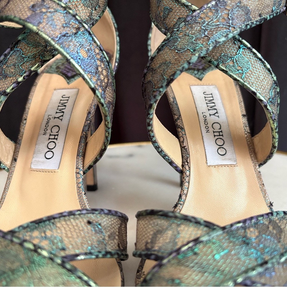 EUC Jimmy Choo Lottie Holographic Iridescent Lace Heels | 38.5 (8.5) - Picture 11 of 16